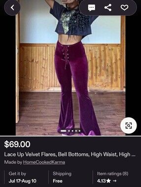 Home Cooked Karma Brand Purple Velvet Lace Up Flare Pants Size 4